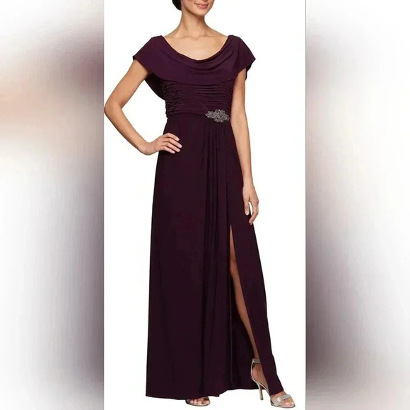 a line brocade dress Teagan Cowl Neck A-Line Dress CLEARANCE FINAL SALE